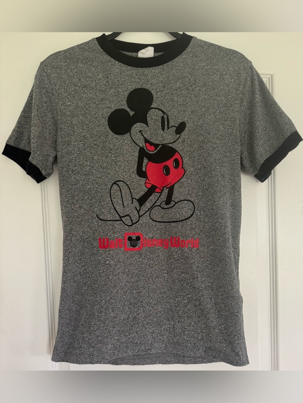 Disney Mickey Mouse Ringer Tee XS Gray Walt Disney World Graphic Shirt